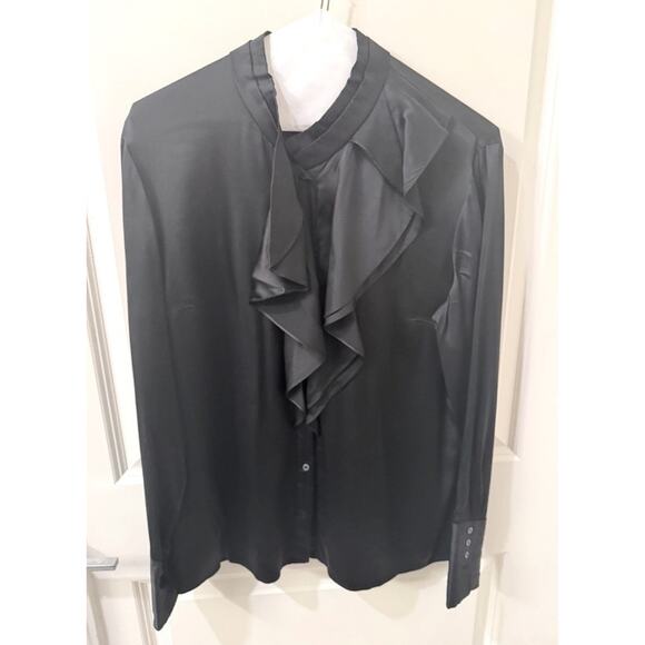 Hugo Boss Black button up silk Dress Shirt with Ruffle Detail women’s size 10 - Picture 1 of 10